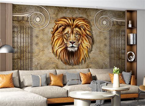 3D Animal Gold Lion Wallpaper – Home Decoram