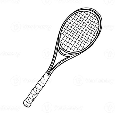 a black and white drawing of a tennis racket with a tennis ball ...