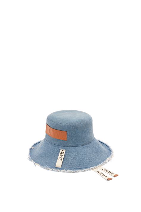 Frayed fisherman hat in denim and calfskin Blue Denim - LOEWE