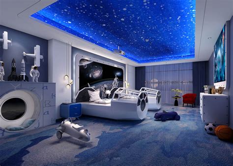 酒店太空宇航员主题亲子客房儿童房3d模型下载 - 草图大师模型