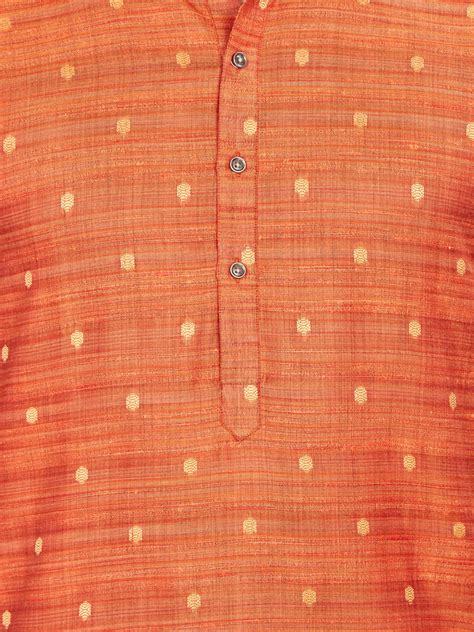 Premium Khaadi-Silk Mysore Golden Buta Textured Kurta, Orange, Regular ...