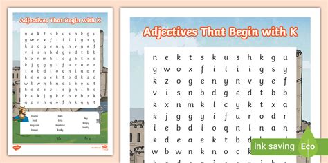 Adjectives That Begin with K Word Search (teacher made)