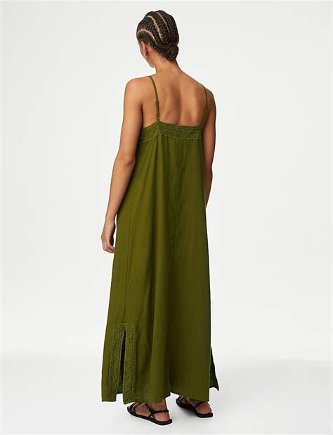 Buy Linen Rich V-Neck Strappy Midaxi Slip Dress at Marks & Spencer