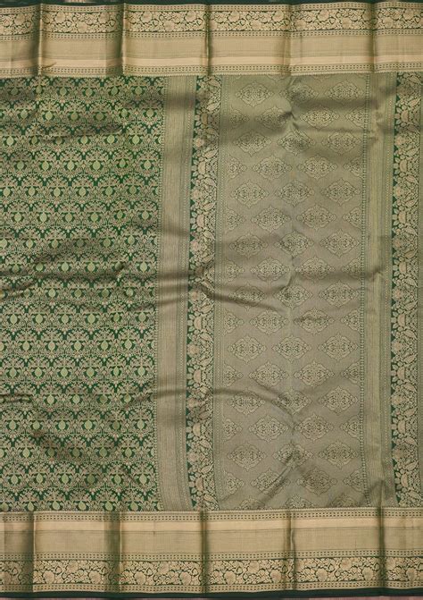 Buy Bottle Green Zariwork Pure Silk Saree - Koskii