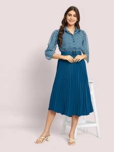 Shivadream Women Fit and Flare Blue Midi/Calf Length Dress - Buy ...
