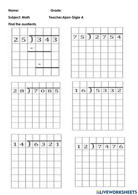 Image result for Long Division Worksheets 2-Digit Divisor