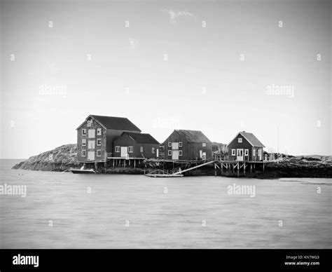Traditional fishing village. Cottages at the coast on the rocky island ...