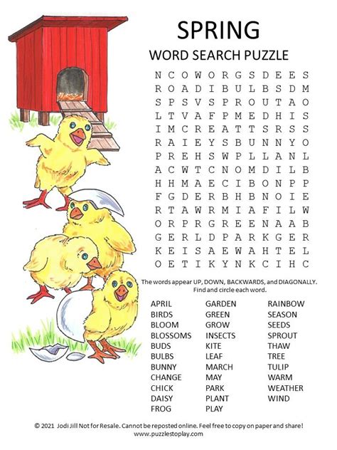 Image result for Spring Word Search Printable
