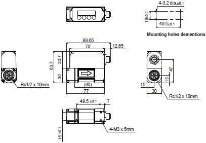 D6FZ-FGT Series Air Flow Sensor/Dimensions | OMRON Industrial ...