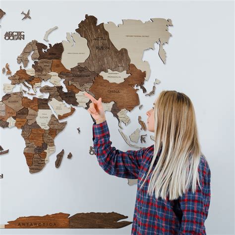 Push Pin World Map Classic Stylish 3D Wood Wall Art Wood Map Engrave ...