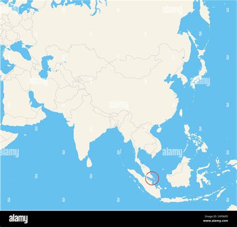 Locator map showing the location of the country Singapore in Asia. The country is highlighted ...