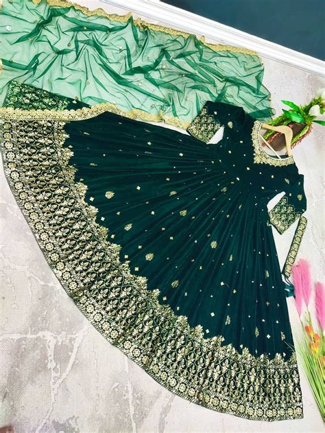 Adorable Green Color Sequence Work Velvet Gown - Clothsvilla