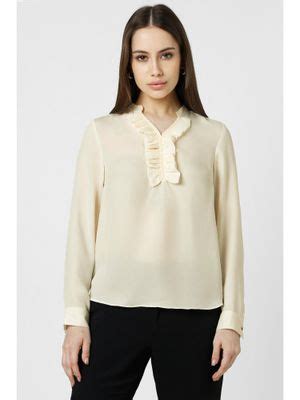 Buy Van Heusen Women Cream Solid Formal Stylized Neck Top (XS) Online