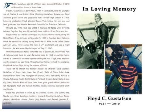 IN MEMORY OF Floyd C. Gustafson - Fratzke & Jensen Funeral Home
