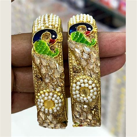 Pooja Bangles Gold Plated Meenakari And Crystal Bangles Set – JewelEMarket