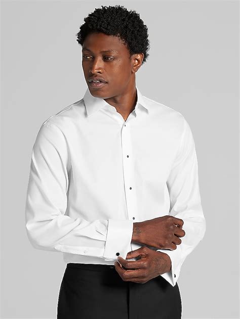 Pronto Uomo Modern Fit French Cuff Twill Formal Dress Shirt, White ...