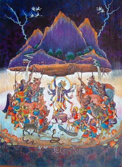 "Goverdhan Giridhari": Blue Violet Mixed Media Painting by Anand Sonar ...