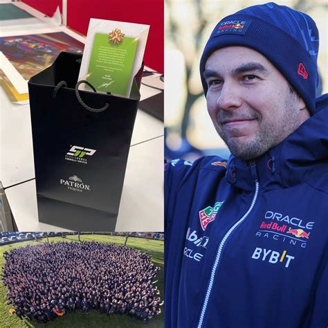Checo thanks each one of the 1,400 Oracle Redbull Racing employees with a bottle of Patron ...