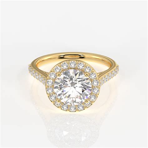 Round Cut Lab Grown Diamond Halo Engagement 14k Gold Ring – Caratbazaar