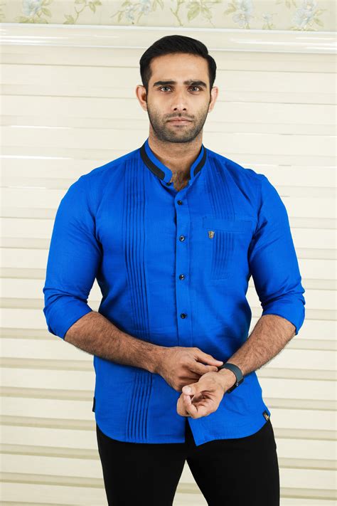 Cobalt Blue Shirt with Vertical Pleat Detail – archerslounge