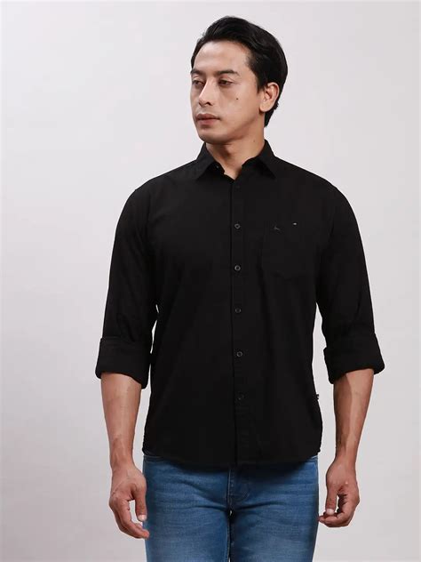 Parx Men Black Slim Fit Solid Cotton Full Sleeve Cutaway Collar Shirts ...
