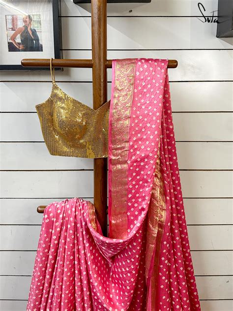 Bandhani Georgette Silk Banarasi Saree In Pink|Fable Shroud|Suta