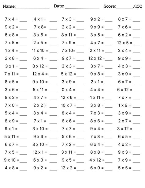 10 Printable Multiplication Worksheets, Fill in the Blanks - Single Digit Multiplication ...