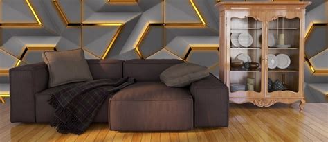 Golden 3D Geometric Pattern Wallpaper for Bedroom - Magic Decor
