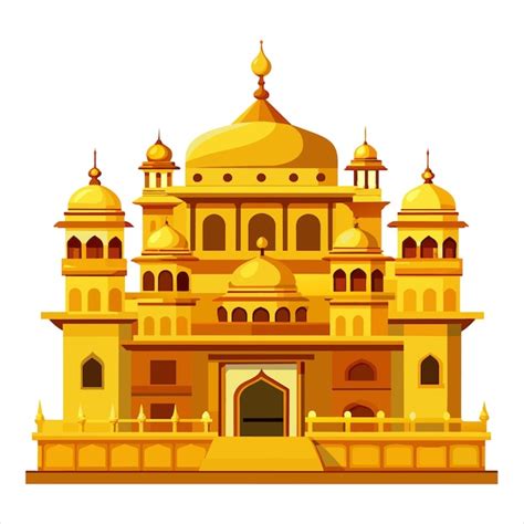 Colorful flat illustration of iconic landmark golden temple of amritsar ...