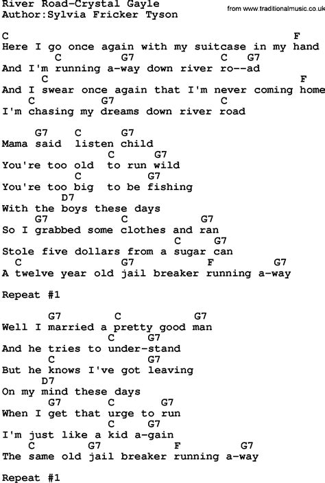 Country Music:River Road-Crystal Gayle Lyrics and Chords