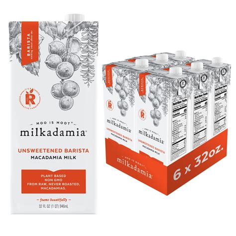 milkadamia Macadamia Milk - Unsweetened Barista - 32 Fl Oz (Pack of 6 ...