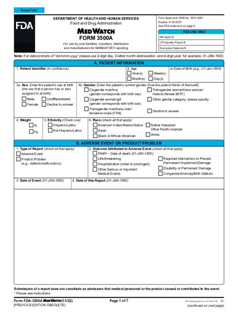 2022-2026 Form FDA 3500A - Blank Fillable Template | Fill Out, Print ...