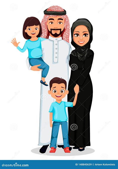 Happy Arab Family. Father, Mother, Son, Daughter Stock Vector ...