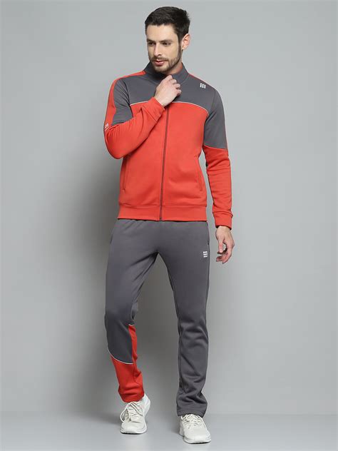 Buy Men Red Printed Mock Neck Full Sleeve Winter Tracksuit Online in ...