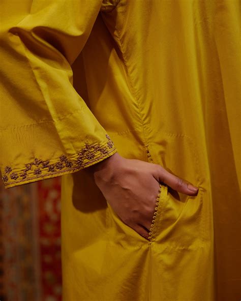 EMBROIDERED TUNIC TROUSER SET- MUSTARD – BRIH