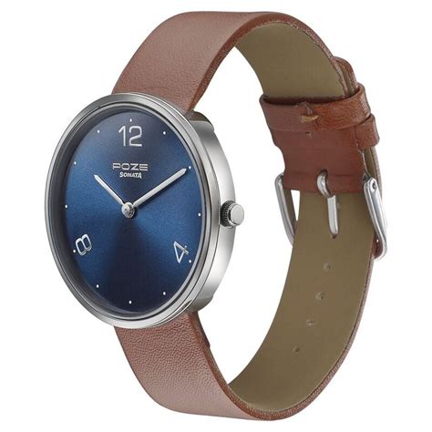 Sonata Poze Quartz Analog Blue Dial Leather Strap Watch for Men