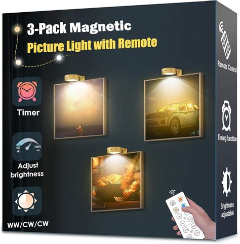 3-Pack Picture Light Battery Operated, Magnetic Led Lights with Remote ...