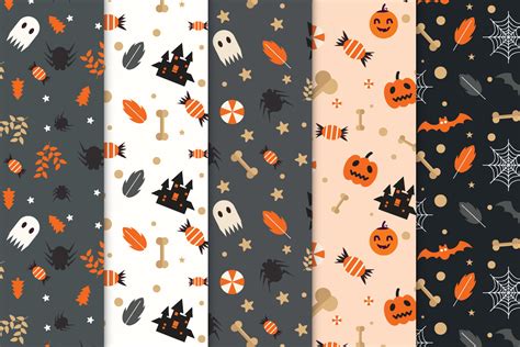 Scary Halloween pattern bundle decoration on white and dark background ...