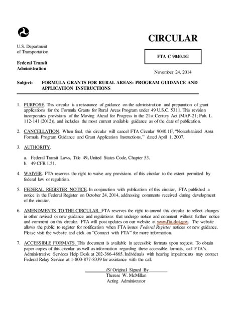 Fillable Online FTA Circular 9040.1G - Formula Grants for Rural Areas ...