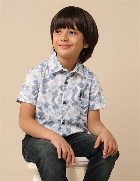 Buy Boys Abstract Printed Satin Shirt Blue|U.S. Polo Assn. India