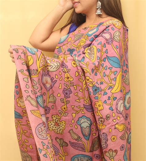 Pink Pen Kalamkari Pure Silk Saree: Elegant & Exquisite