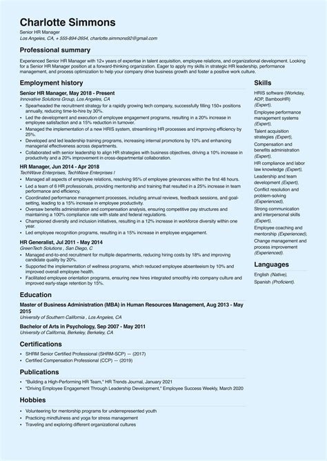 Senior HR Manager Resume Example for Experienced Leaders