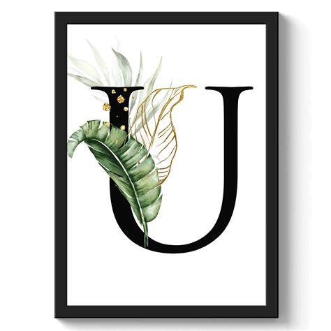 GS DECOR Tropical Green Gold Alphabet 'U' Wall Art Frames Painting l ...
