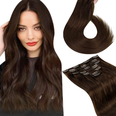 Amazon.com : LAAVOO Dark Brown Hair Extensions Clip in Human Hair 12 ...