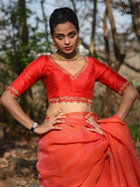 Red Viscose Blend Blouse|Surkh Parchaai|Suta