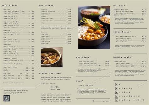 Menu at the naked indigo restaurant, Salzburg