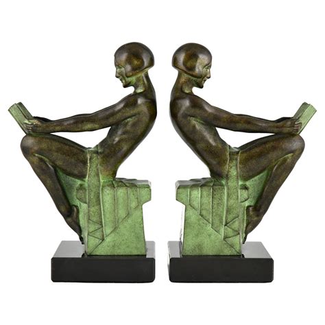 Original Max Le Verrier 1920s French Art Deco Bookends Reading Ladies ...
