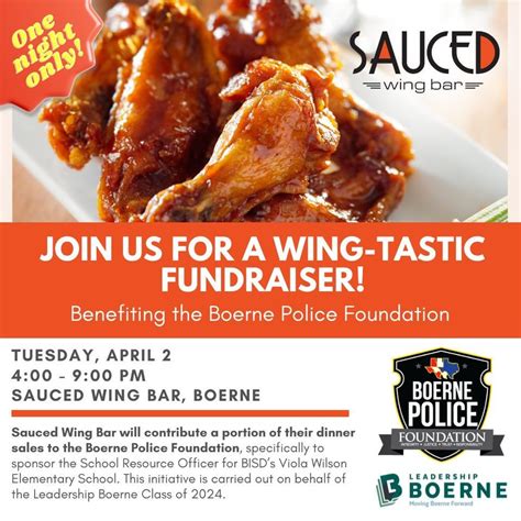 Class of 2024 Fundraiser for Boerne Police Foundation, Sauced Wing Bar ...