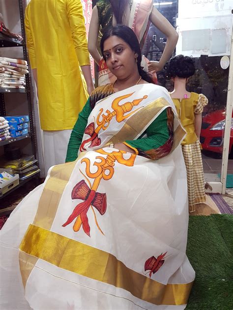 Lord Shiva damru hand painting kerala kasavu saree – Kasavumana Murals