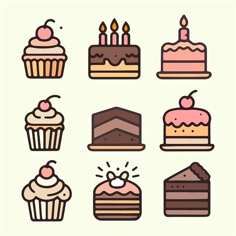 Collection of delicious cakes and cupcakes with cherries | Premium Vector